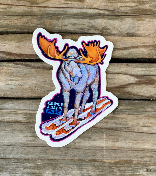 SKIING MOOSE STICKER