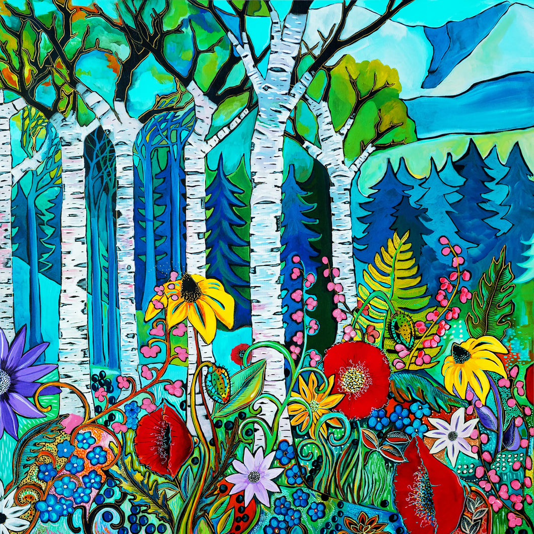 TRIPTYCH TREES AND FLOWERS